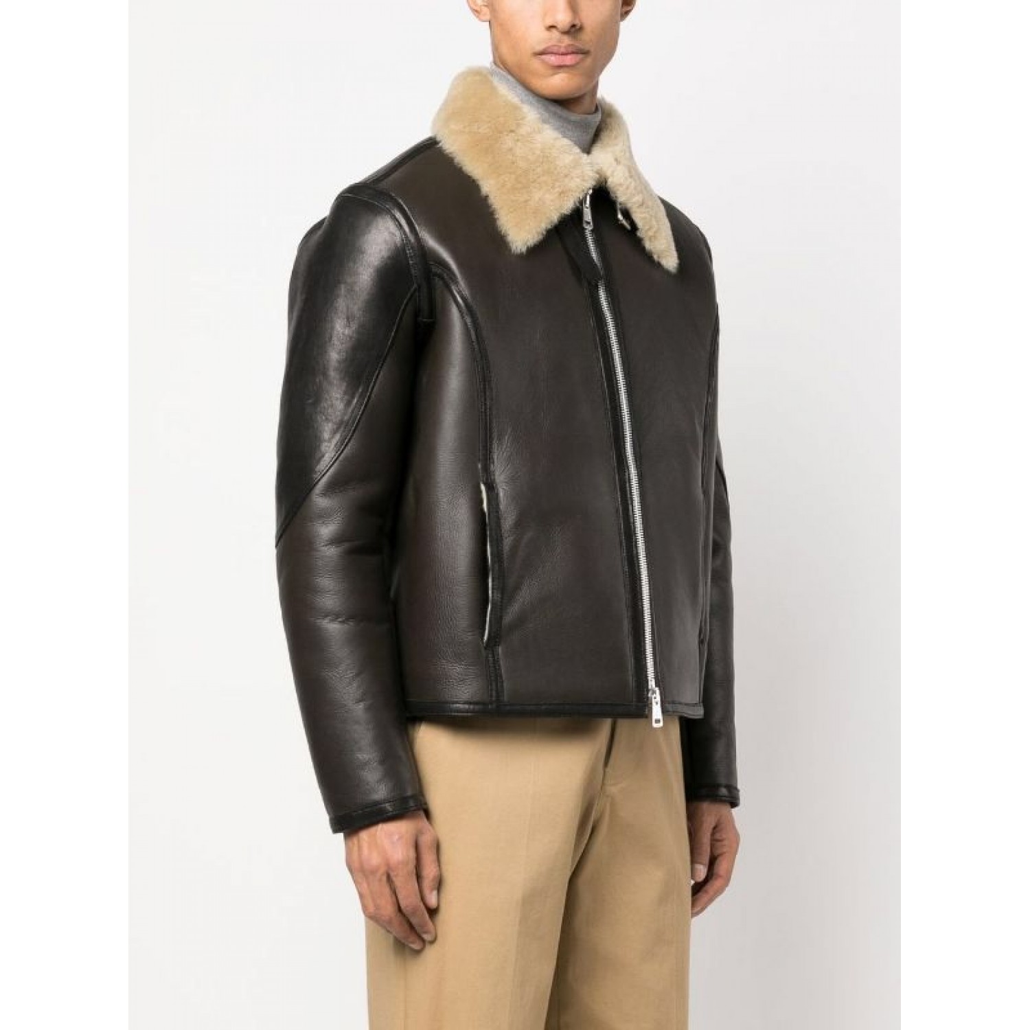 shearling-collar leather pilot jacket