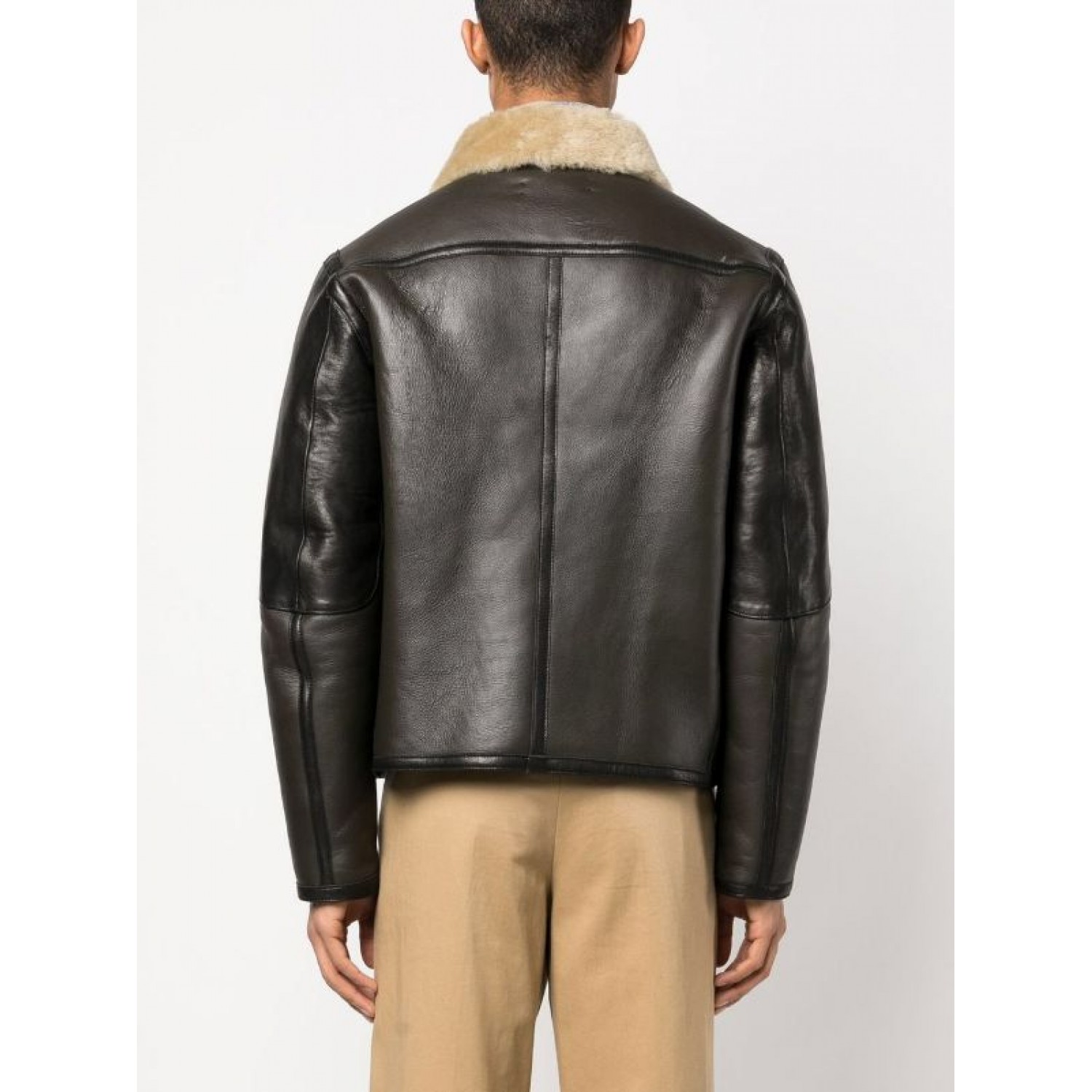 shearling-collar leather pilot jacket