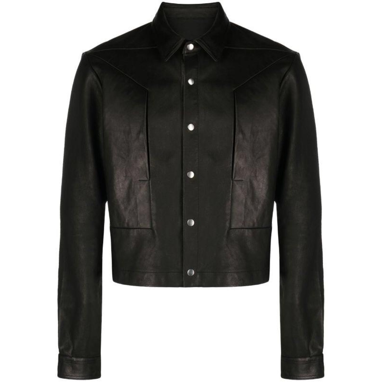 front press-stud fastening leather jacke