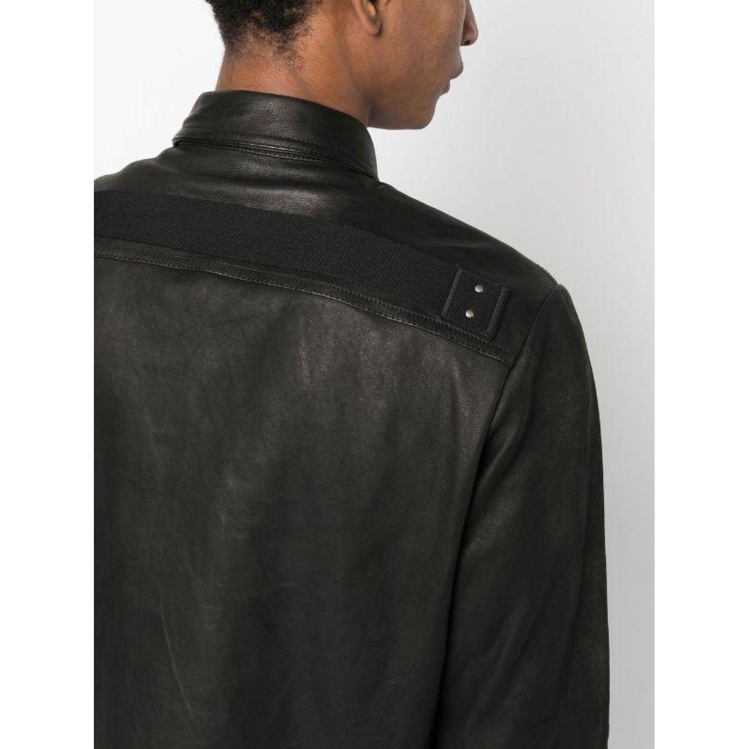 front press-stud fastening leather jacke