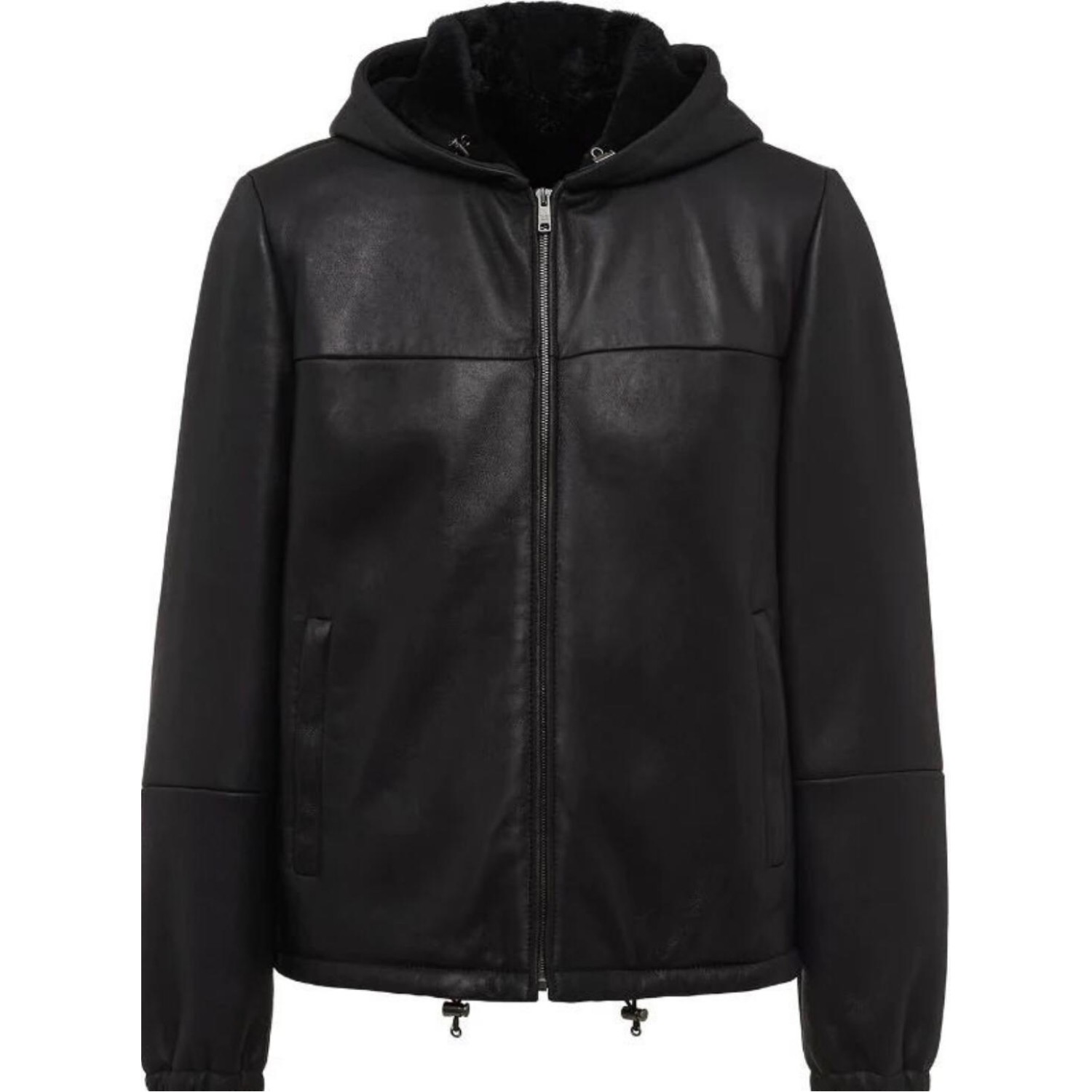 panelled leather bomber jacket