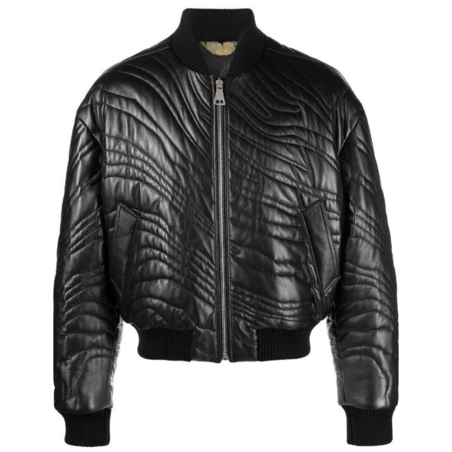 stripe-quilted leather bomber jacket