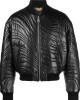 stripe-quilted leather bomber jacket