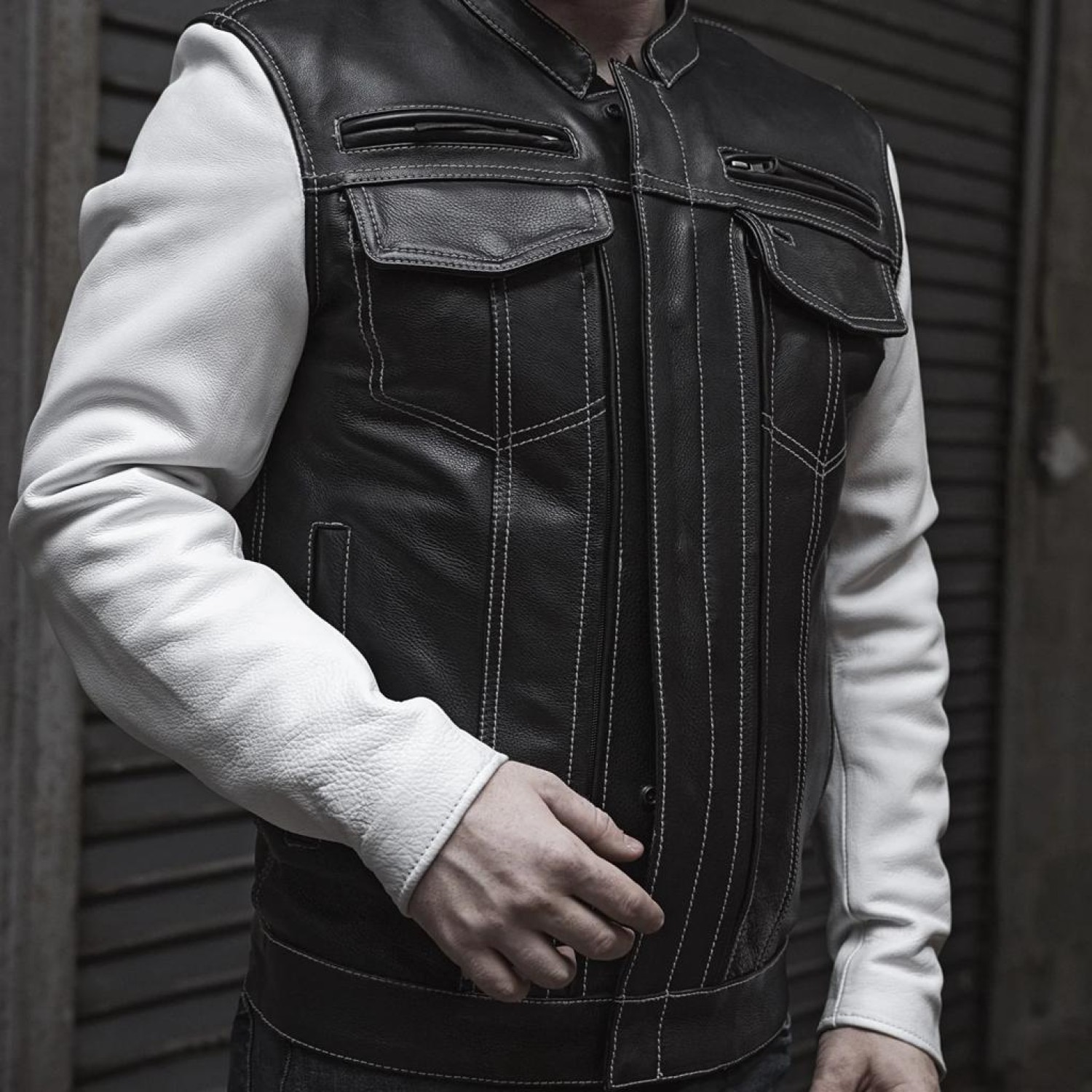 Men's Cafe Style Leather Jacket 