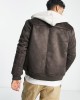 men's  faux suede aviator jacket with borg lining in brown
