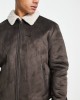 men's  faux suede aviator jacket with borg lining in brown