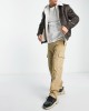 men's  faux suede aviator jacket with borg lining in brown