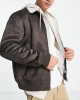 men's  faux suede aviator jacket with borg lining in brown