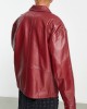 men's oversized real leather varsity harrington jacket in burgundy