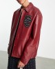 men's oversized real leather varsity harrington jacket in burgundy