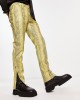 skinny leather-look pants in yellow snake print with zip detail