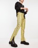 skinny leather-look pants in yellow snake print with zip detail