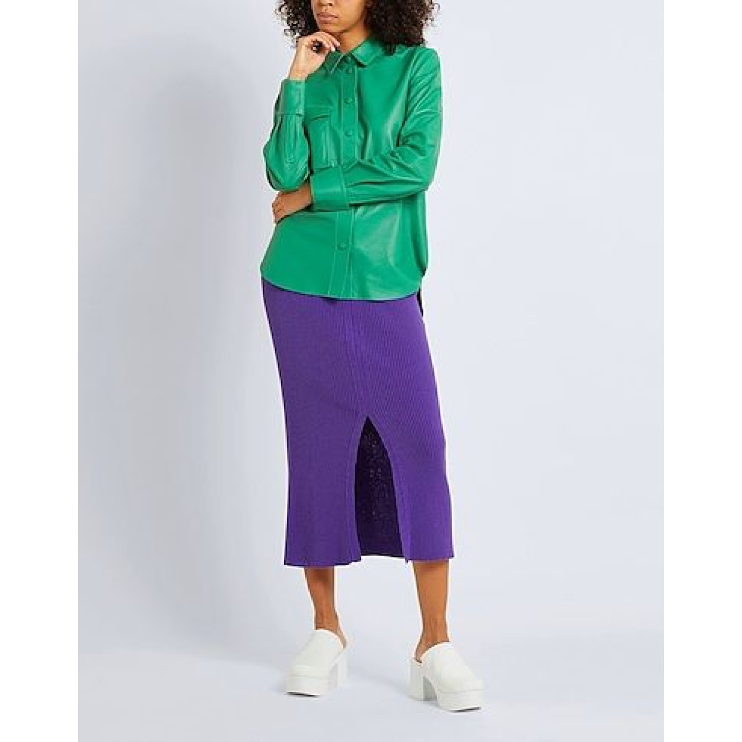 green Solid color shirt in leather