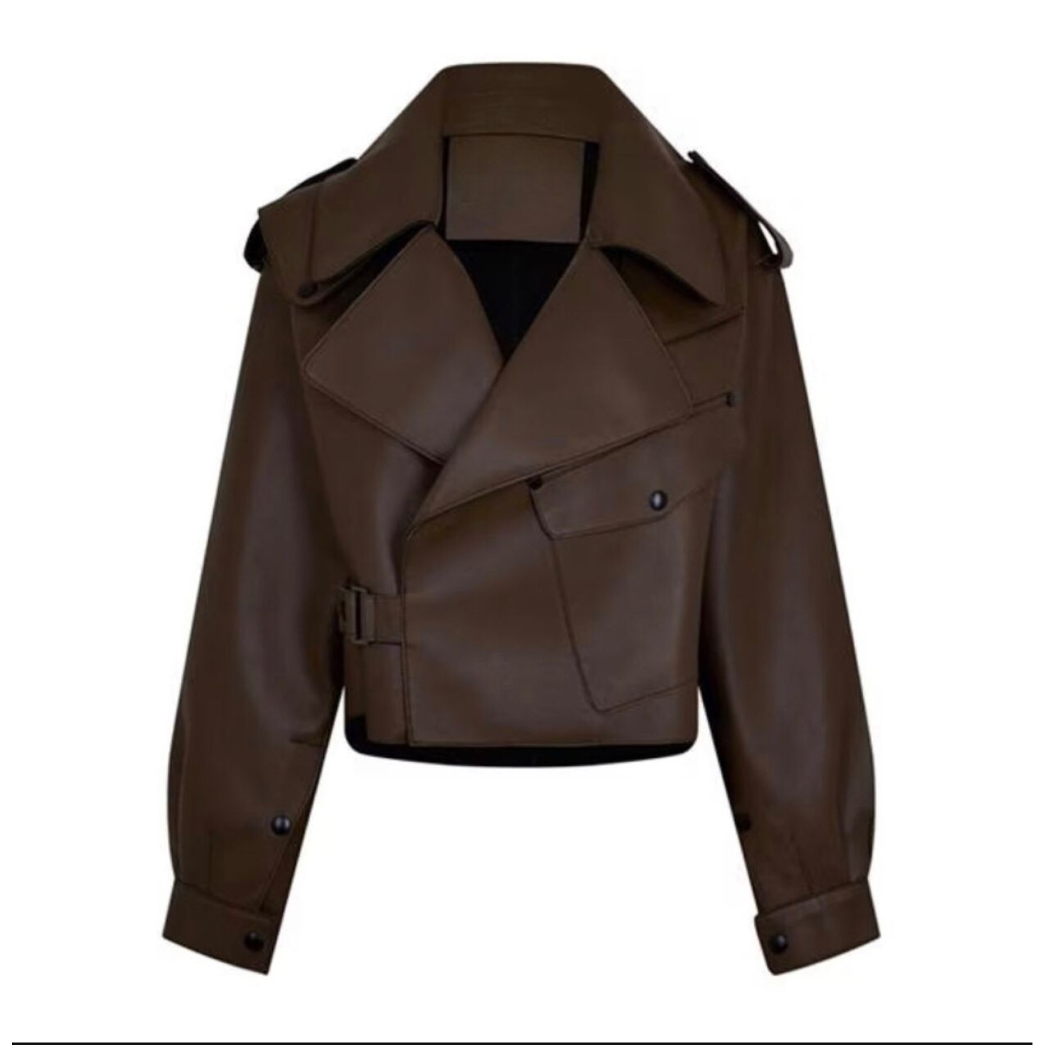 OVERSIZED LEATHER JACKET IN BROWN